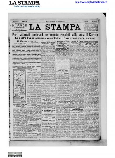 La prima pagina de La Stampa del 29 maggio 1917