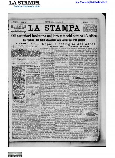 La prima pagina de La Stampa del 2 giugno 1917