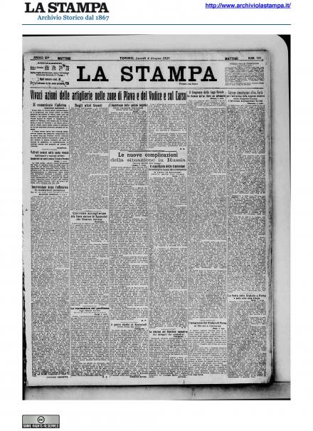 La prima pagina de La Stampa del 4 giugno 1917