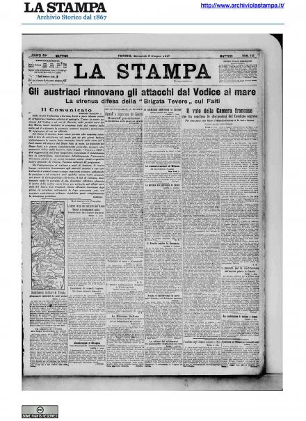 La prima pagina de La Stampa del 6 giugno 1917