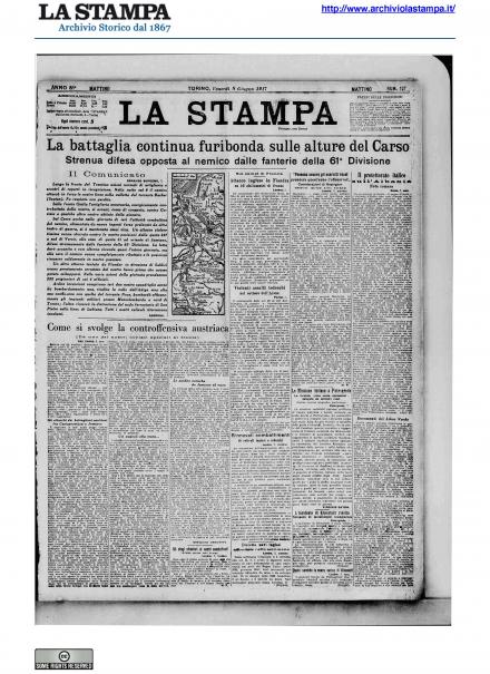 La prima pagina de La Stampa del 8 giugno 1917