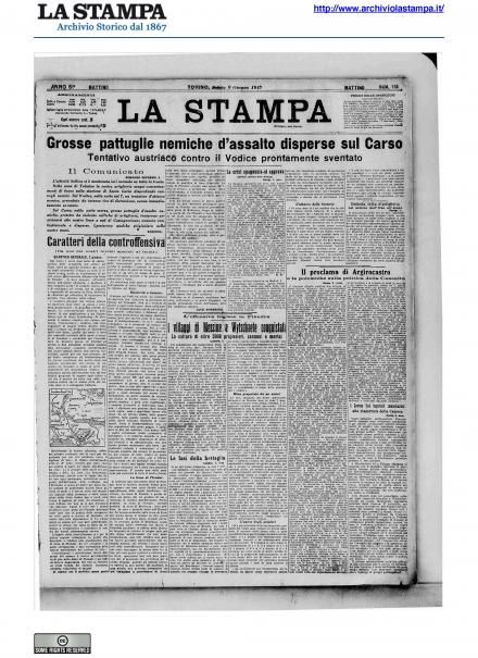La prima pagina de La Stampa del 9 giugno 1917