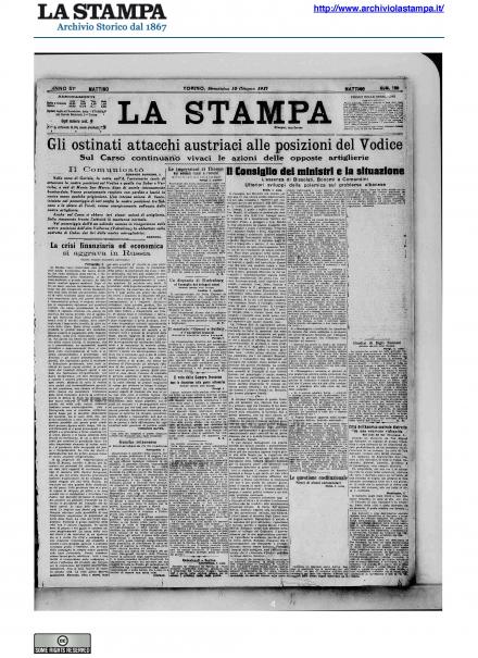 La prima pagina de La Stampa del 10 giugno 1917
