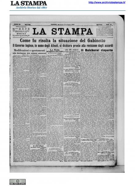 La prima pagina de La Stampa del 13 giugno 1917