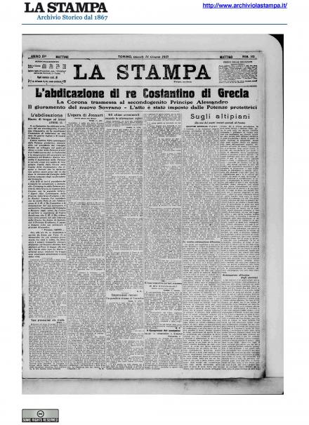 La prima pagina de La Stampa del 14 giugno 1917