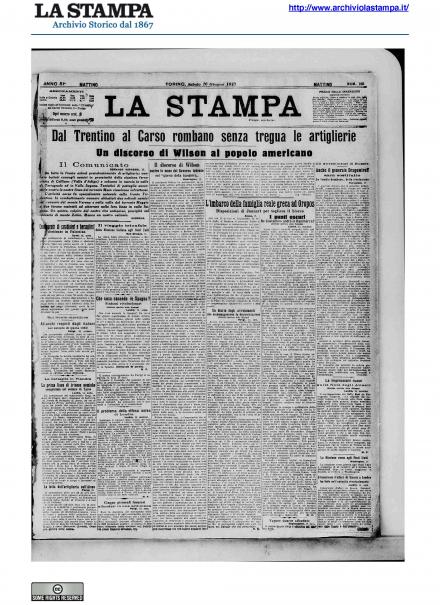 La prima pagina de La Stampa del 16 giugno 1917