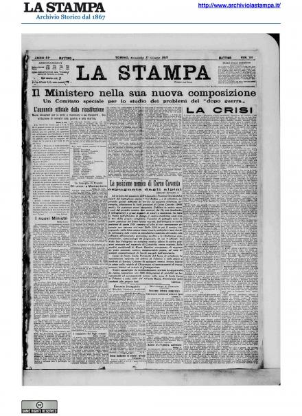 La prima pagina de La Stampa del 17 giugno 1917