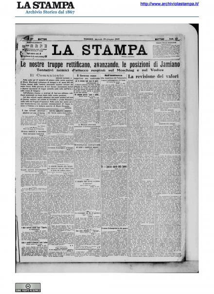 La prima pagina de La Stampa del 19 giugno 1917