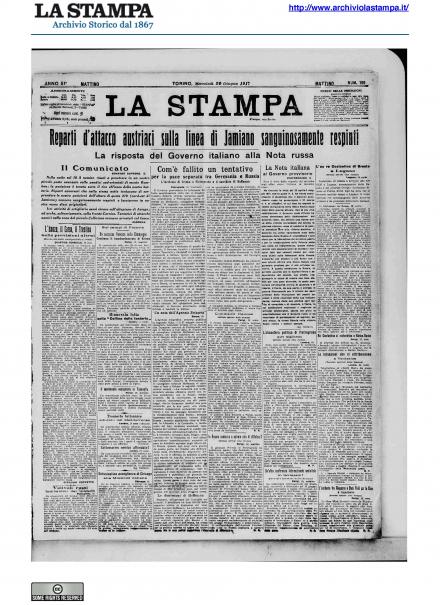La prima pagina de La Stampa del 20 giugno 1917