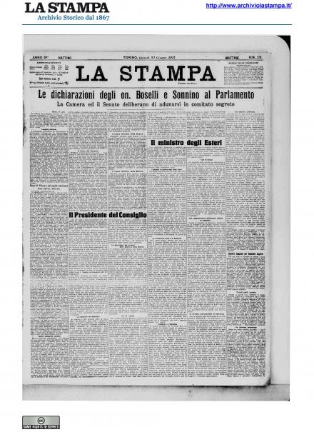 La prima pagina de La Stampa del 21 giugno 1917