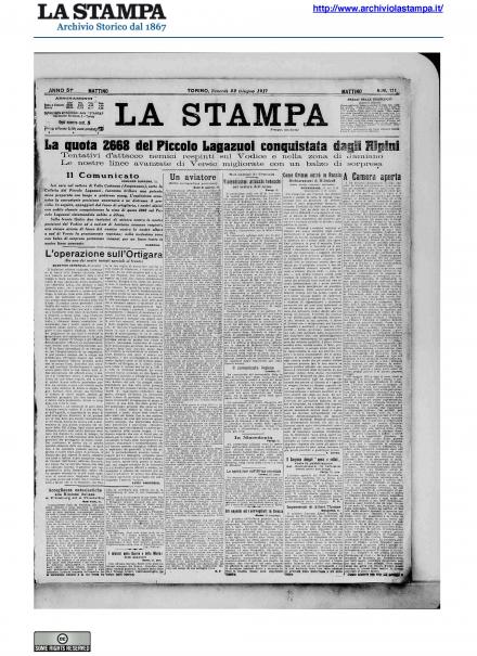 La prima pagina de La Stampa del 22 giugno 1917