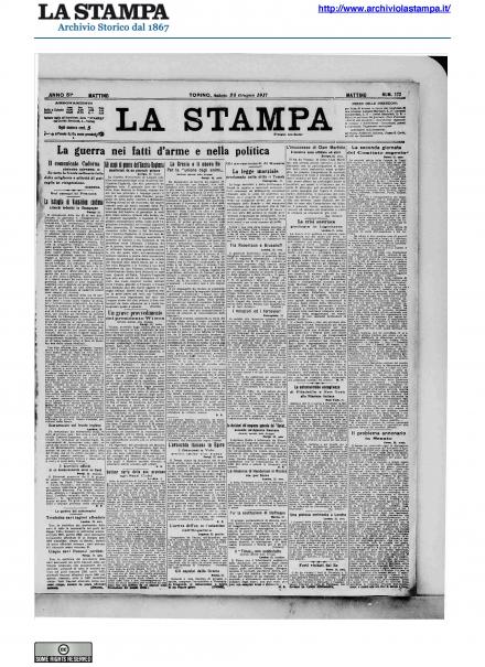 La prima pagina de La Stampa del 23 giugno 1917