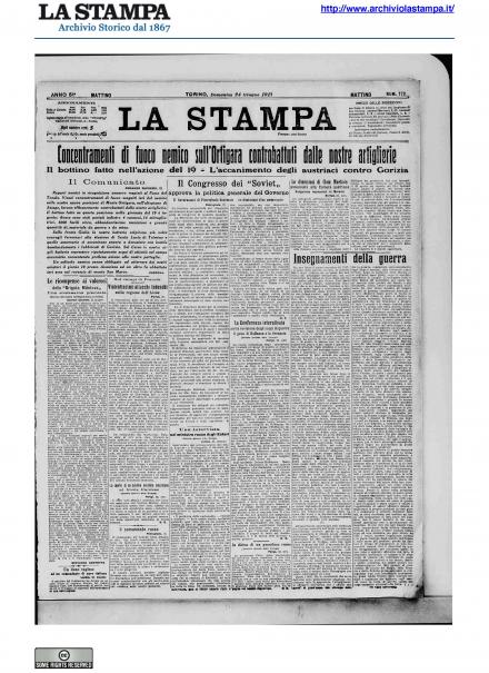La prima pagina de La Stampa del 24 giugno 1917