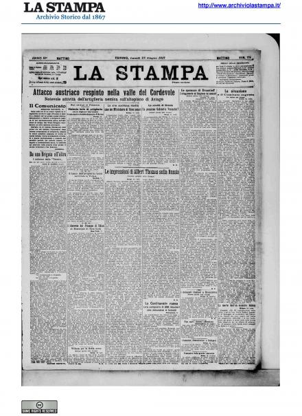 La prima pagina de La Stampa del 25 giugno 1917
