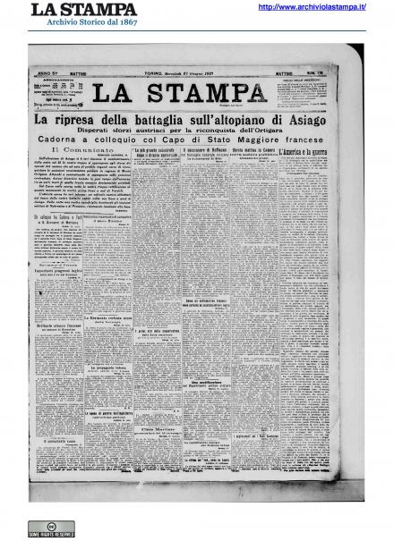 La prima pagina de La Stampa del 27 giugno 1917