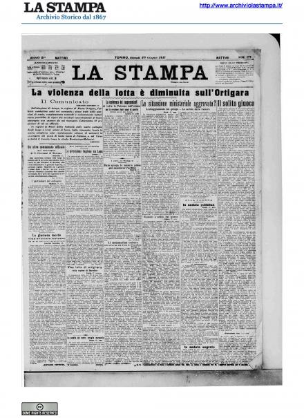 La prima pagina de La Stampa del 28 giugno 1917