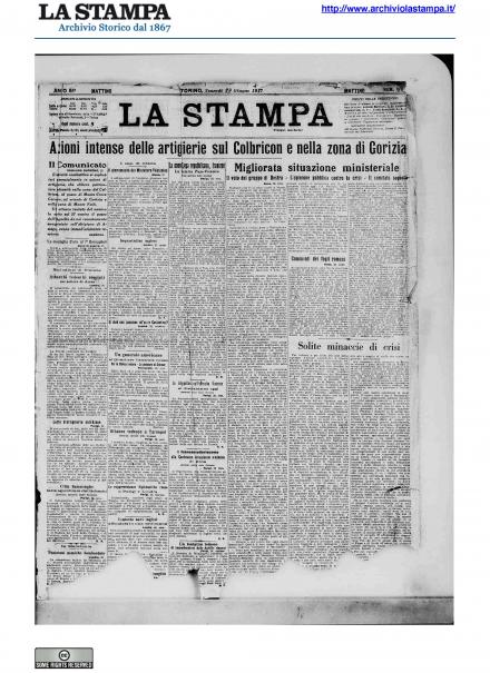 La prima pagina de La Stampa del 29 giugno 1917