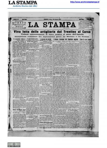 La prima pagina de La Stampa del 30 giugno 1917