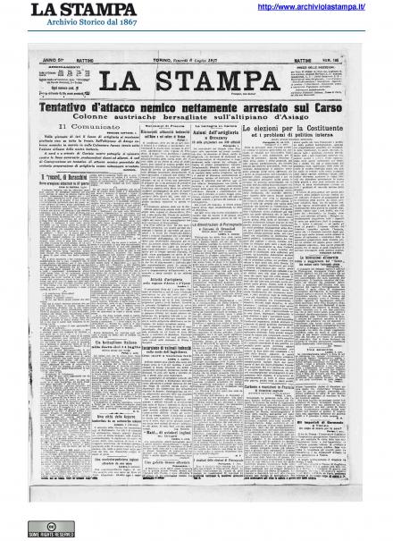 La prima pagina de La Stampa del 6 luglio 1917