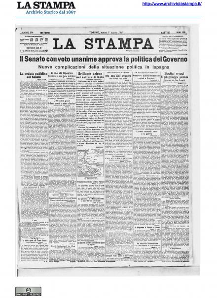 La prima pagina de La Stampa del 7 luglio 1917
