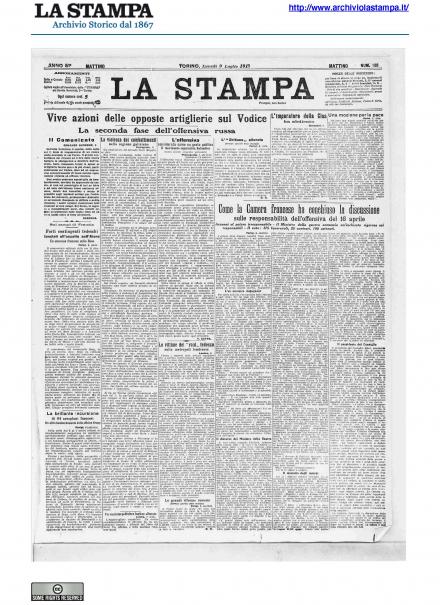 La prima pagina de La Stampa del 9 luglio 1917