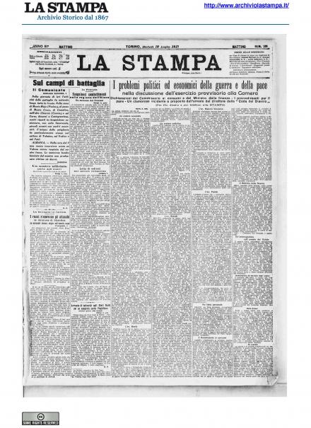 La prima pagina de La Stampa del 10 luglio 1917