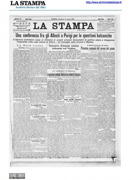 La prima pagina de La Stampa del 11 luglio 1917