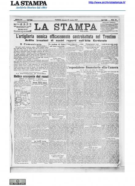 La prima pagina de La Stampa del 12 luglio 1917