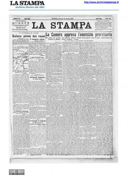La prima pagina de La Stampa del 13 luglio 1917