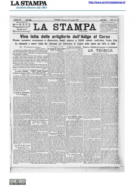 La prima pagina de La Stampa del 15 luglio 1917