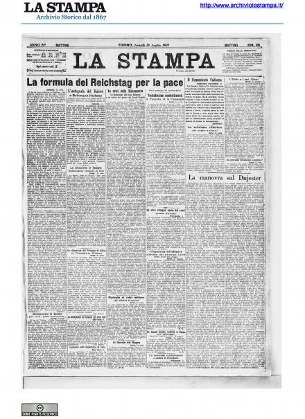 La prima pagina de La Stampa del 16 luglio 1917