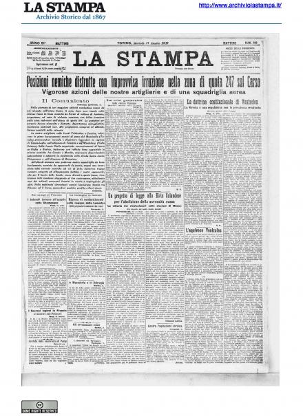 La prima pagina de La Stampa del 17 luglio 1917