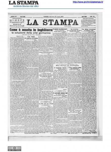 La prima pagina de La Stampa del 18 luglio 1917