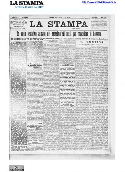 La prima pagina de La Stampa del 19 luglio 1917