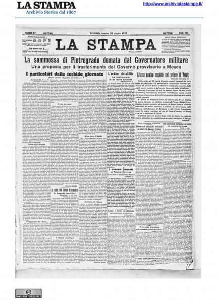 La prima pagina de La Stampa del 20 luglio 1917