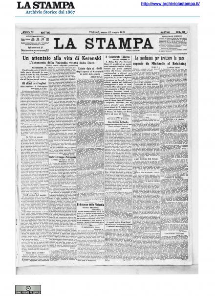 La prima pagina de La Stampa del 21 luglio 1917