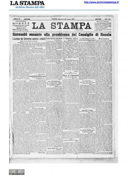 La prima pagina de La Stampa del 22 luglio 1917