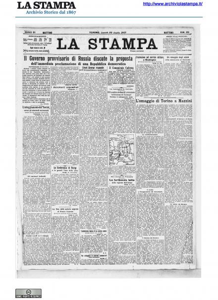 La prima pagina de La Stampa del 23 luglio 1917