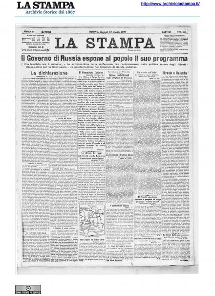 La prima pagina de La Stampa del 24 luglio 1917