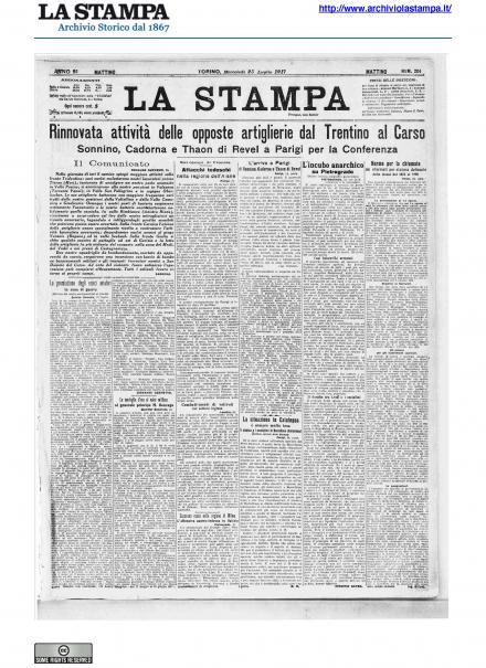 La prima pagina de La Stampa del 25 luglio 1917
