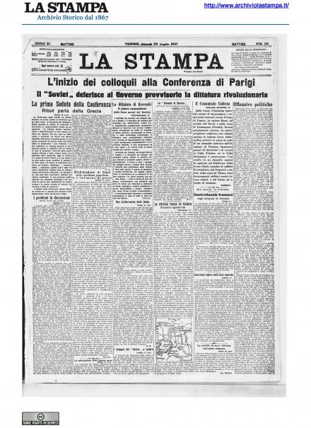 La prima pagina de La Stampa del 26 luglio 1917