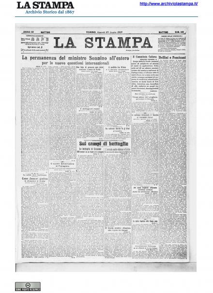 La prima pagina de La Stampa del 27 luglio 1917