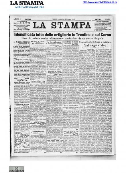 La prima pagina de La Stampa del 29 luglio 1917