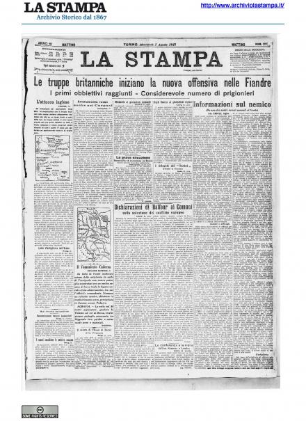La prima pagina de La Stampa del primo agosto 1917