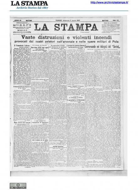 La prima pagina de La Stampa del 5 agosto 1917