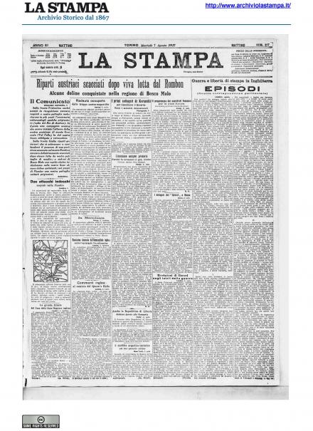 La prima pagina de La Stampa del 7 agosto 1917