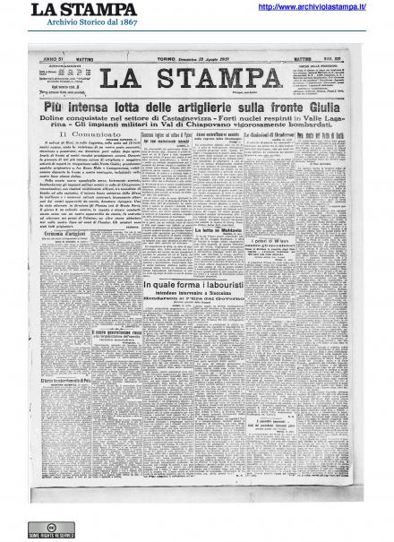 La prima pagina de La Stampa del 12 agosto 1917