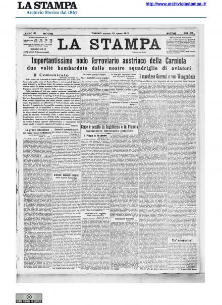 La prima pagina de La Stampa del 16 agosto 1917