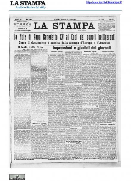 La prima pagina de La Stampa del 17 agosto 1917