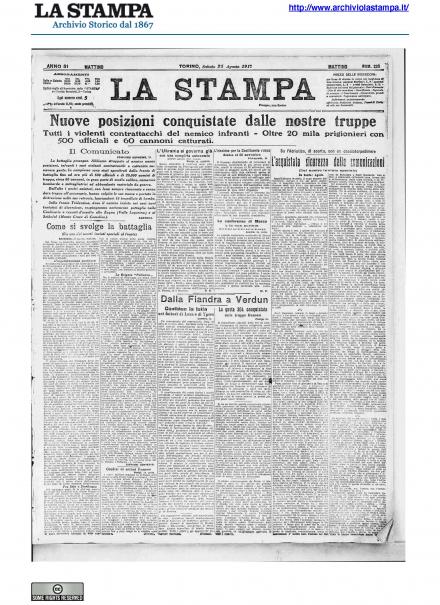 La prima pagina de La Stampa del 25 agosto 1917